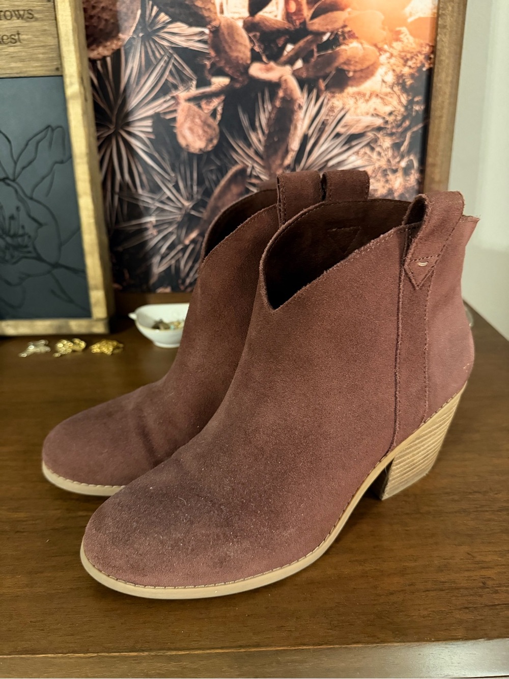 Toms Women's Suede Ankle Booties in Deep Brown